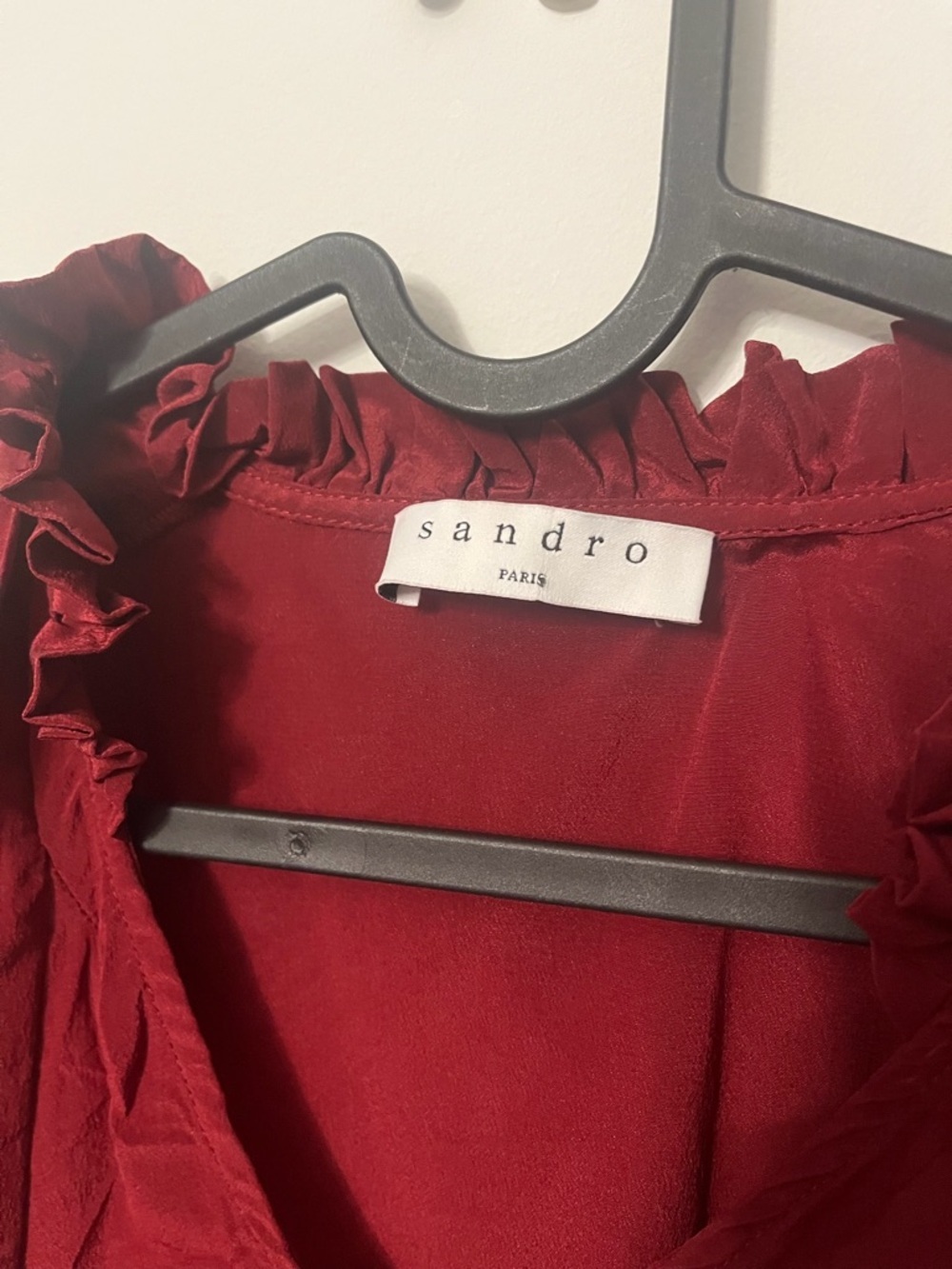 Sandro Women's Ruffled V-Neck Short Sleeve Top - Burgundy image 3